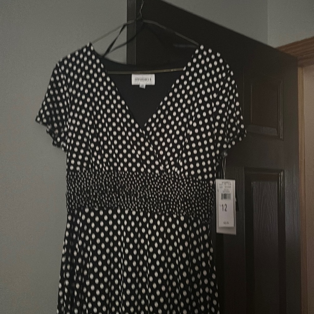 Studio 1 white and black polkadot dress